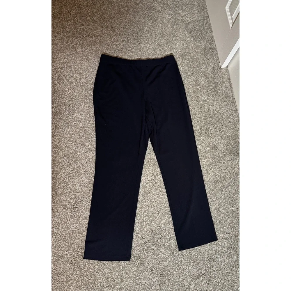 Susan Graver Minimalist Liquid Knit Black Straight Leg Pants Womens Large L